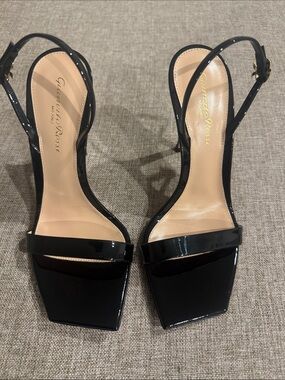 NWOB Gianvito Rossi Black Patent Leather Square-Toe Slingback Heels Size 37/6.5